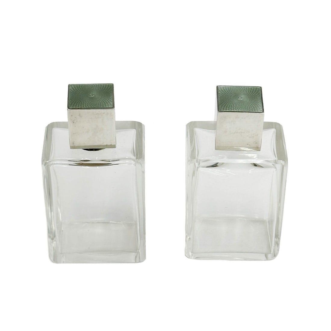 Pair Asprey & Co Sterling Silver Guilloche Enamel Mounted Perfume Scent Bottles (1 of 8)