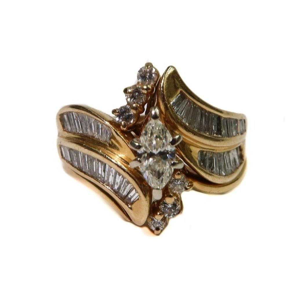 ODI 14k Yellow Gold and Diamond Engagment and Wedding Band Set Size 8 (1 of 10)