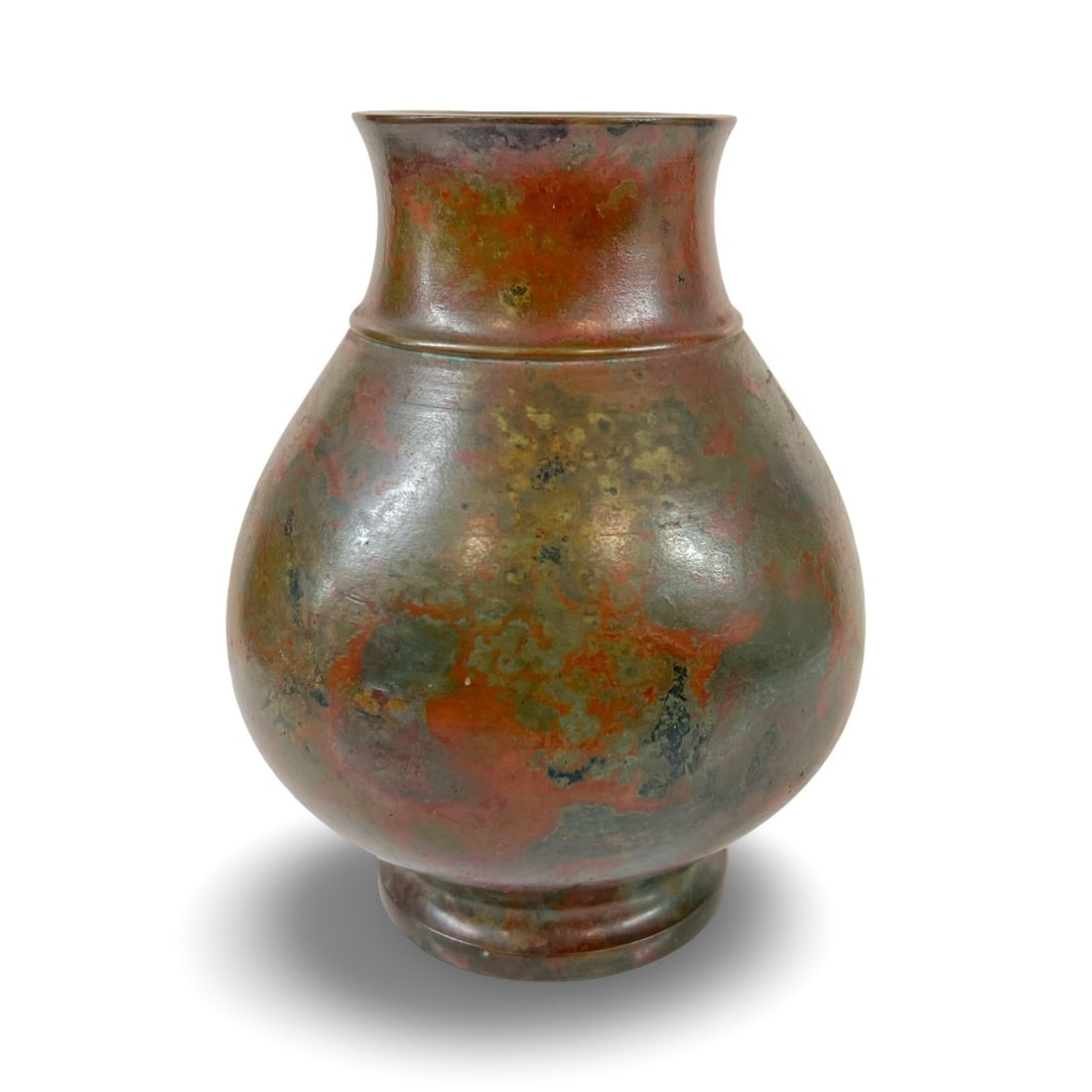 Japanese Murashido bronze vase early 20th century: Japanese bronze globular form vase with Murashido (red oil) patinated finish. Stamped mark on underside. c early 20th century. Measurements: Approx. 6 x 4.75 inches diameter Condition: Very good condi