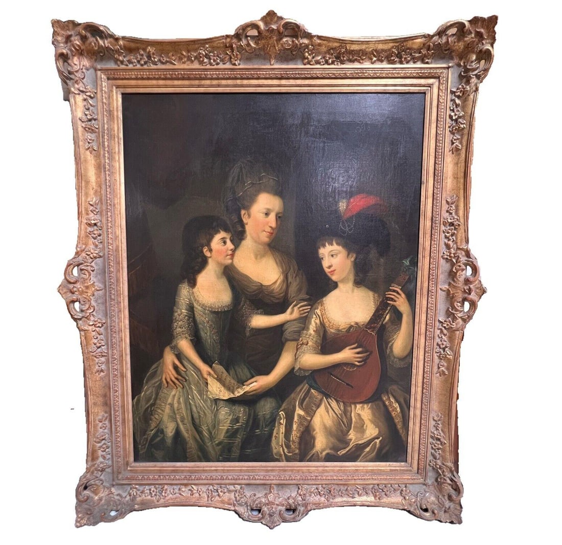 Nathaniel Dance Holland British 1735-1811 Oil painting Mrs Woodward Daughters: Nathaniel Dance-Holland (British 1735 - 1811) Oil painting on canvas, Portrait of Mrs Woodward and Her Two Daughters.Unsigned. Originally offered by Sotheby's Oct 6, 1995, see last two photographs. La