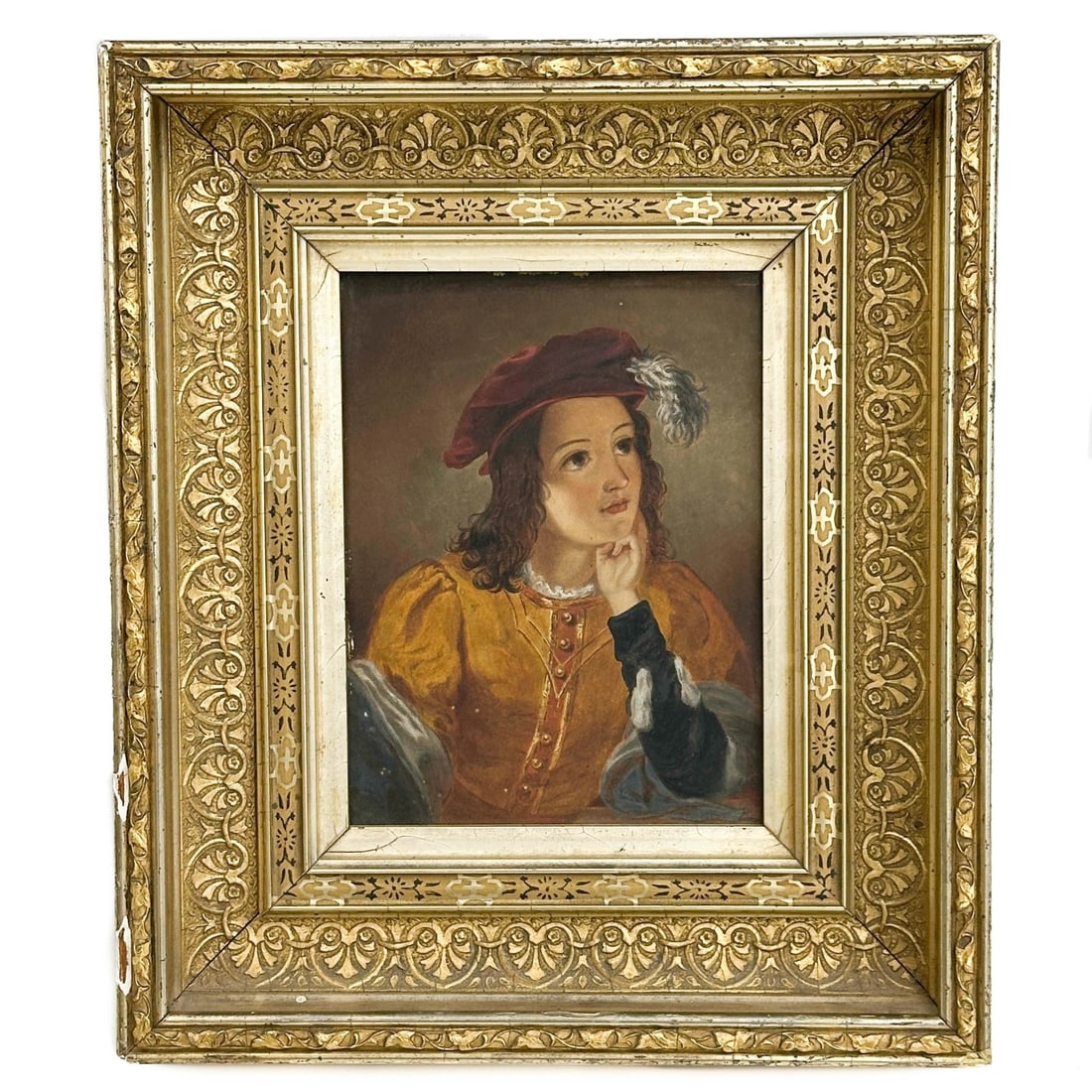 English Painting on Millboard Portrait of Kaled Lara's Page Byron Framed 19th c (1 of 8)
