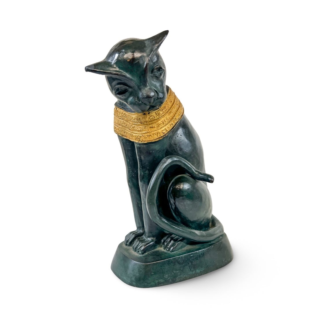 Vintage Verdigris patinated brass Egyptian sculpture Goddess Bastet Cat (1 of 6)