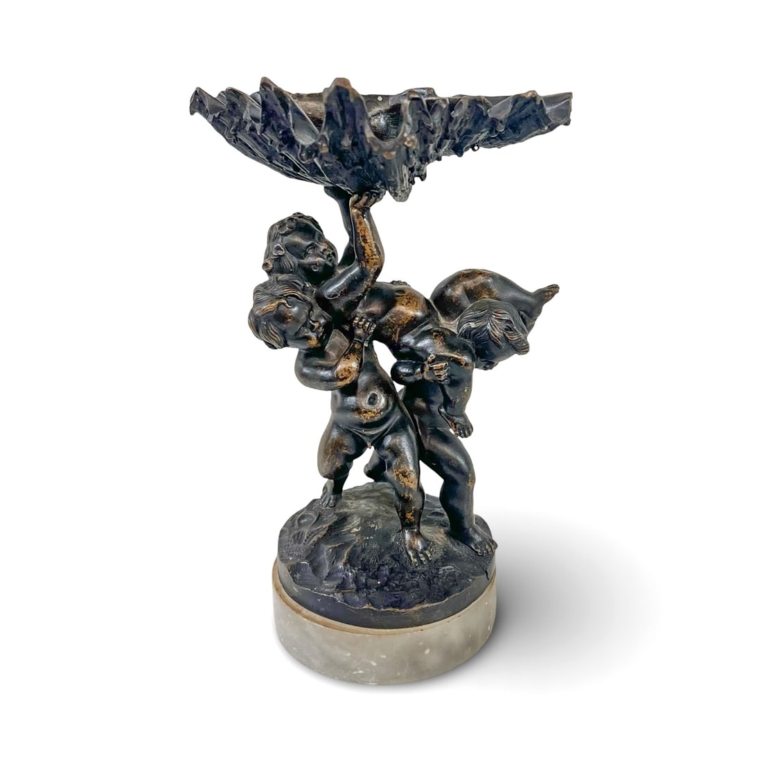 Antoine Louis Barye Bronze patina figural group Putti carrying Shell (1 of 10)