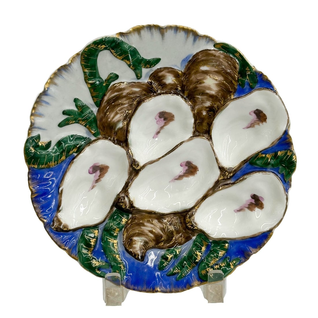 Haviland Limoges Porcelain Oyster Plate after Rutherford B Hayes Service c1880: Haviland Limoges France Hand Painted Porcelain Oyster Plate, circa 1880. Multicolor plate with oyster wells, after the service for Rutherford B Hayes, 19th US President. Underside with Haviland Limoge
