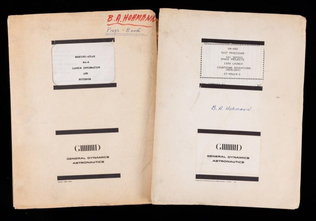 Two General Dynamics/Astronautics Publications on Mercury Launch Bernard Hohmann: SM-65D Test Procedure, 130D Launch Countdown Operations (Mercury) Mercury-Atlas MA-8 Launch Information and Notebook. 2lbs From the estate of Bernard "Ben" Hohmann, WWII Luftwaffe German test pilot an