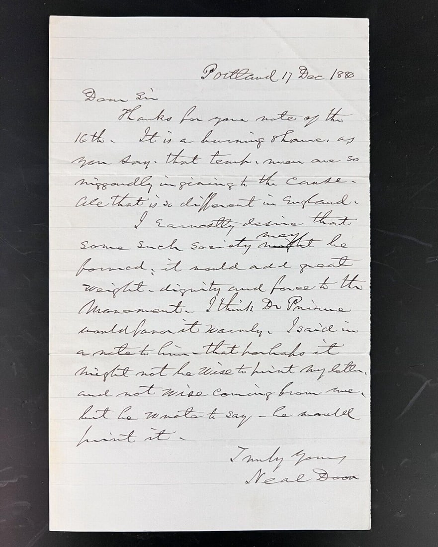 Neal Dow Handwritten Autographed letter 1880 Portland Maine (1 of 3)