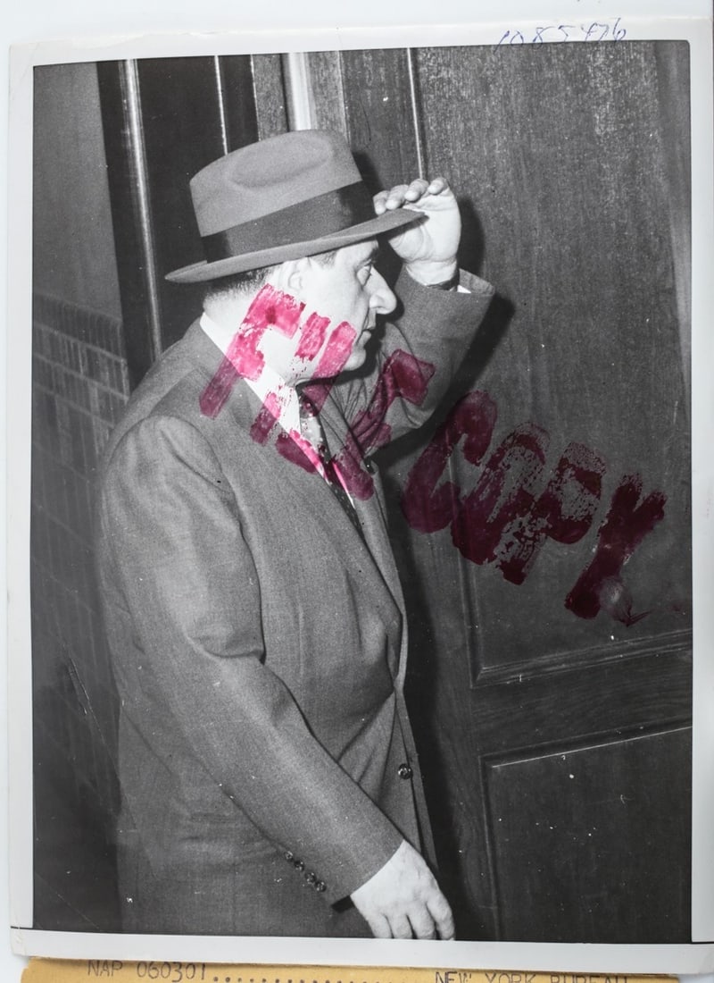 United Press Associations Photograph 1955 Gangster Mob Umberto Albert Anastasia: Umberto Albert Anastasia United Press Associations Photograph 1955; Gangster Mobster Mafia Murder Inc Organized Crime Memorabilia. Attached "slug" notation, in part, reads, 'New York Bureau, One-year 