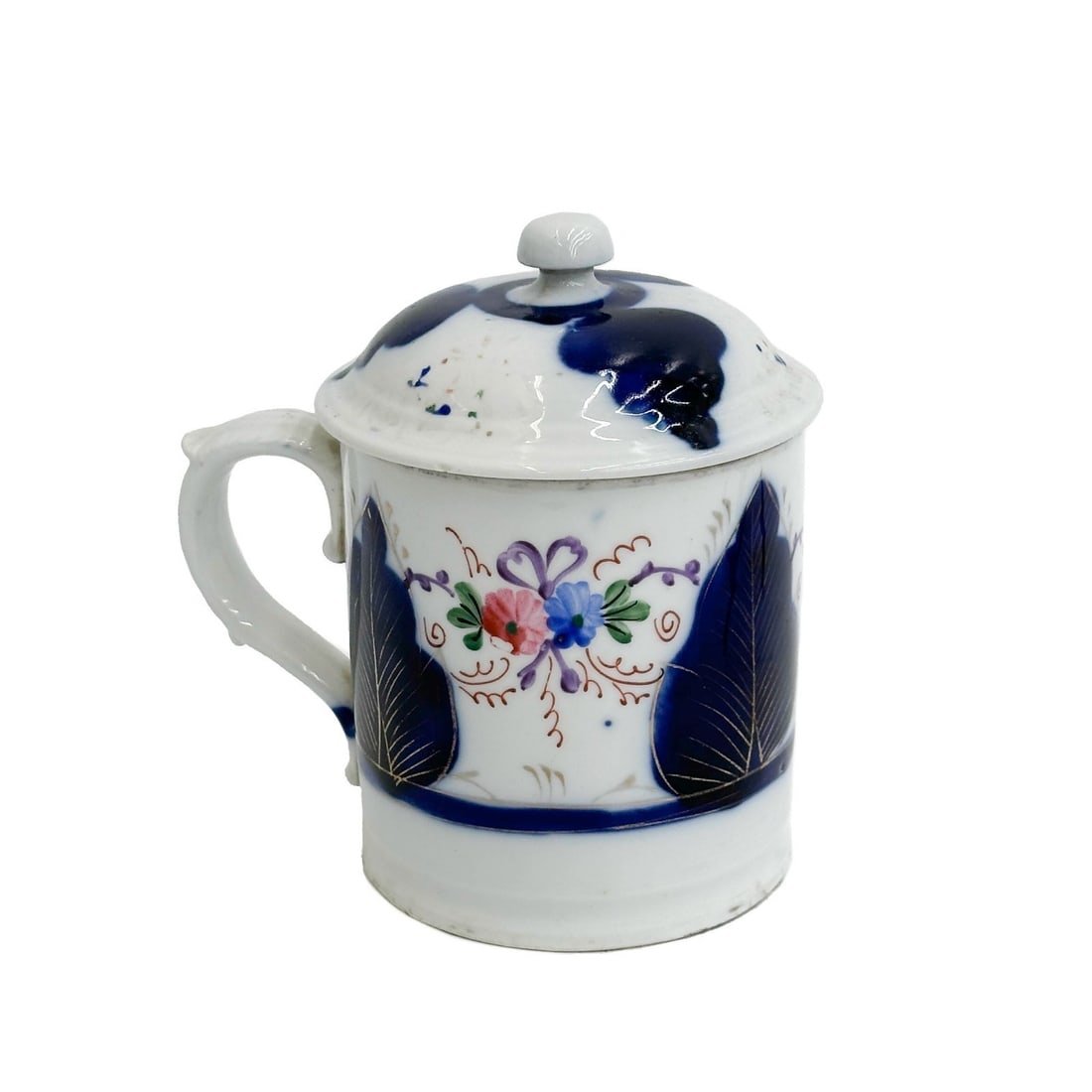 Kuznetsov Gardner Russian Porcelain Painted Covered Mug c1900: Kuznetsov Gardner Russian Porcelain Covered Mug, circa 1900. Handled mug with lid, hand painted decoration. Underside with Kuznetsov Gardner mark. Weight: Approx. 1 lb Measurements: Approx. 5.5
