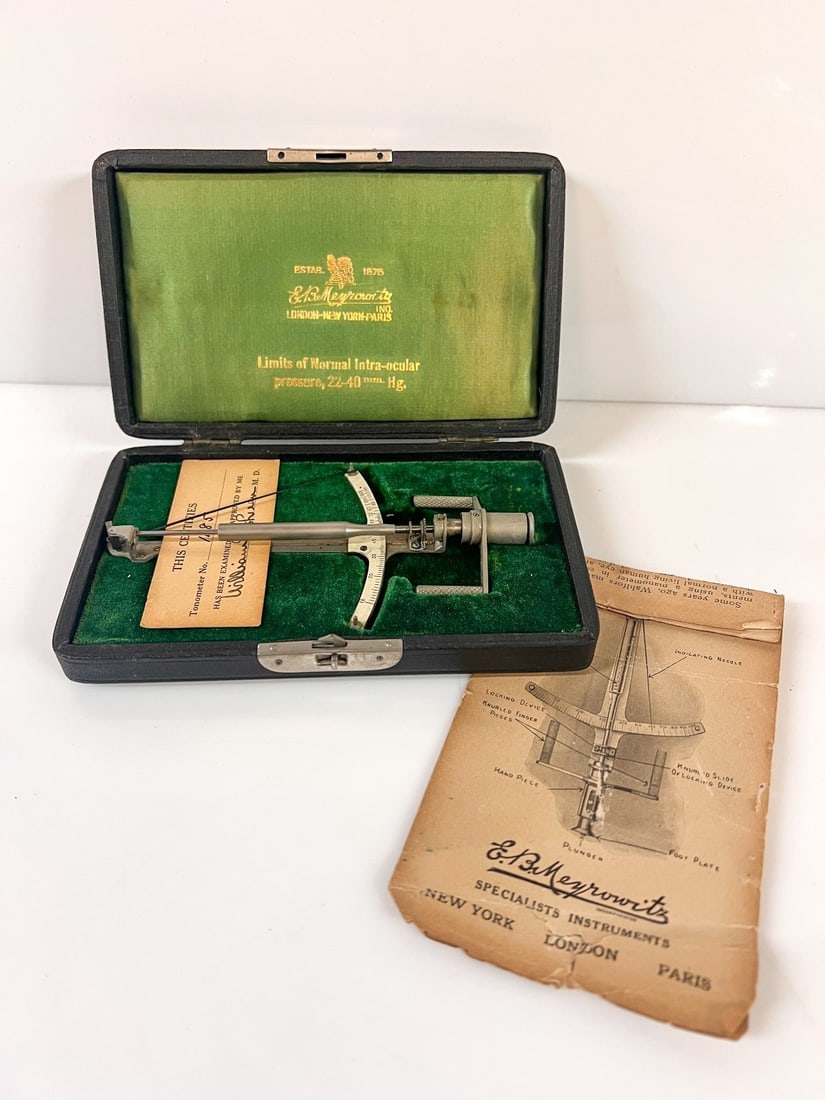 Mc Lean Tonometer in presentation case signed certification 1919 - 11