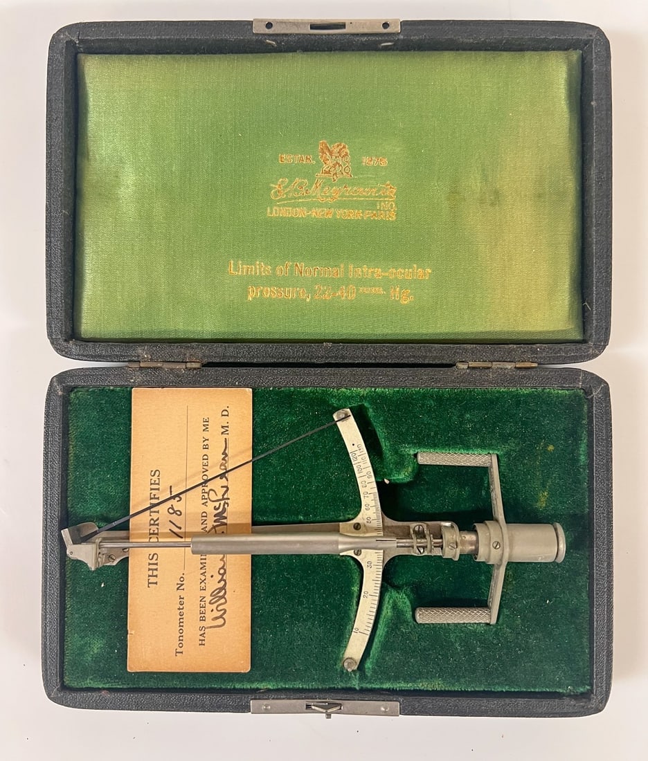 Mc Lean Tonometer in presentation case signed certification 1919 - 2