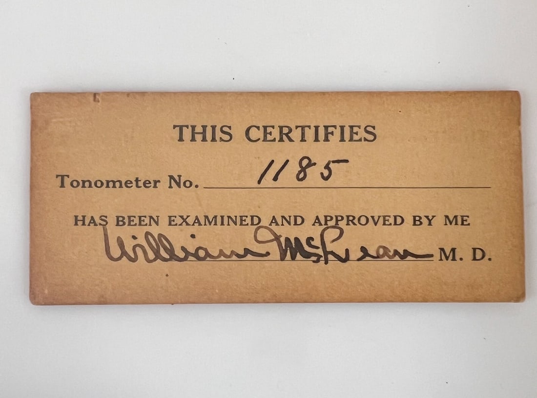 Mc Lean Tonometer in presentation case signed certification 1919 - 3