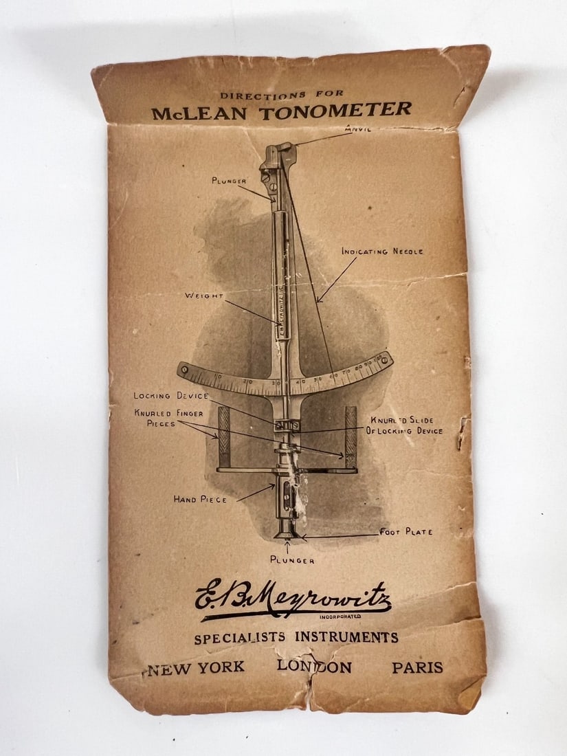 Mc Lean Tonometer in presentation case signed certification 1919 - 9