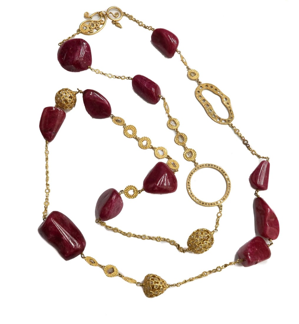 Coomi 20k Yellow Gold Diamond and Ruby Beaded Necklace (1 of 17)