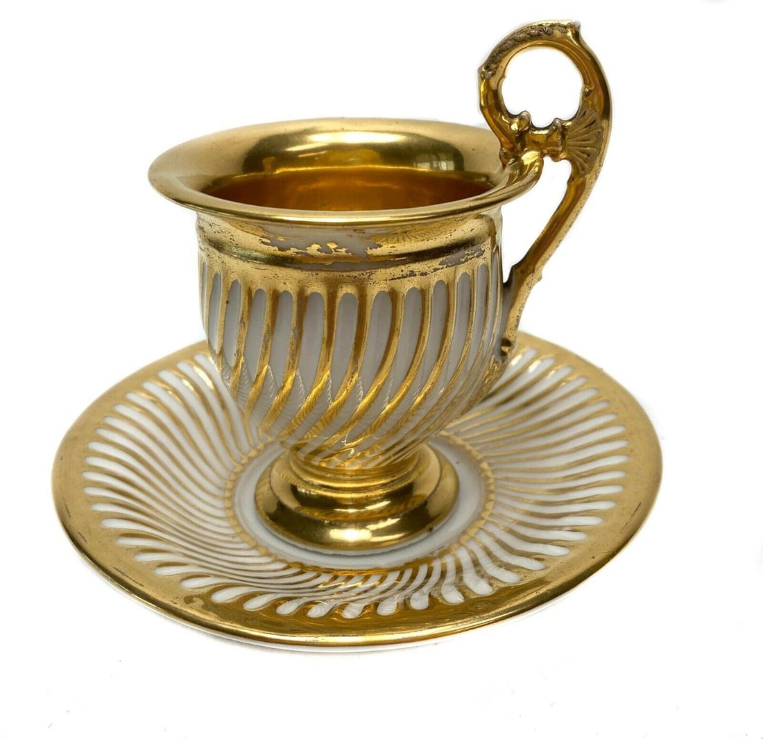 Continental Empire Style Porcelain Gilt Stripe Cup and Saucer, circa 1900 (1 of 6)