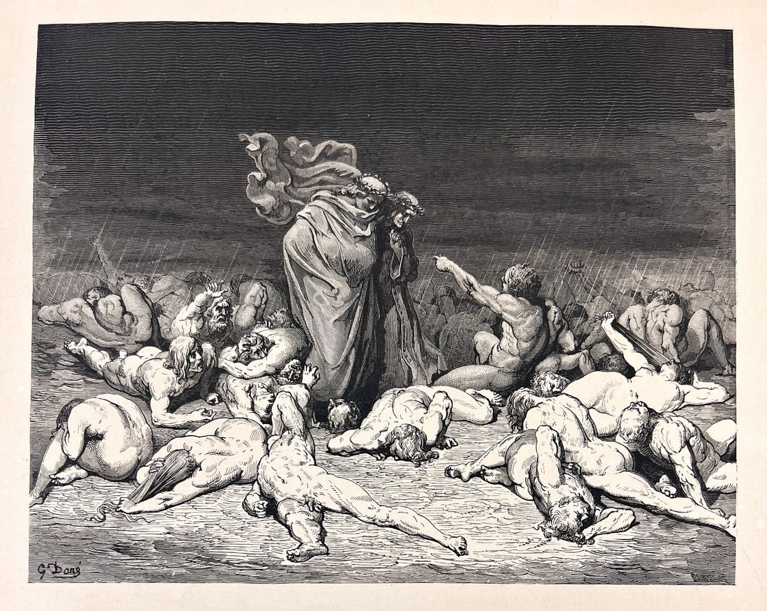 Gustave Dore Wood engraving The Inferno, Canto 7 Gluttony (1 of 8)