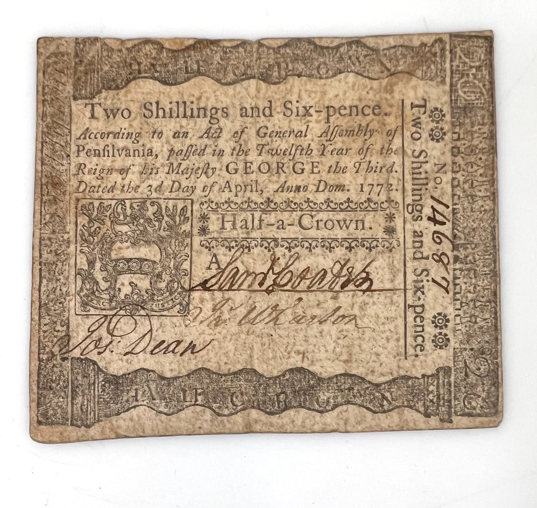 Pennsylvania 2 Two Shillings Six Pence Colonial Currency April 3, 1772 (1 of 2)