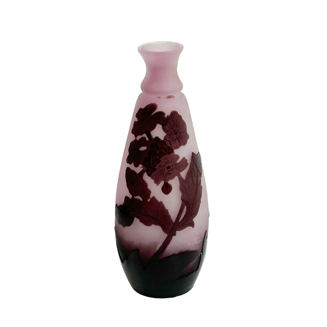 Emile Galle France Acid Etched Cameo Art Glass 5in Vase Pink Purple c1900 (1 of 6)