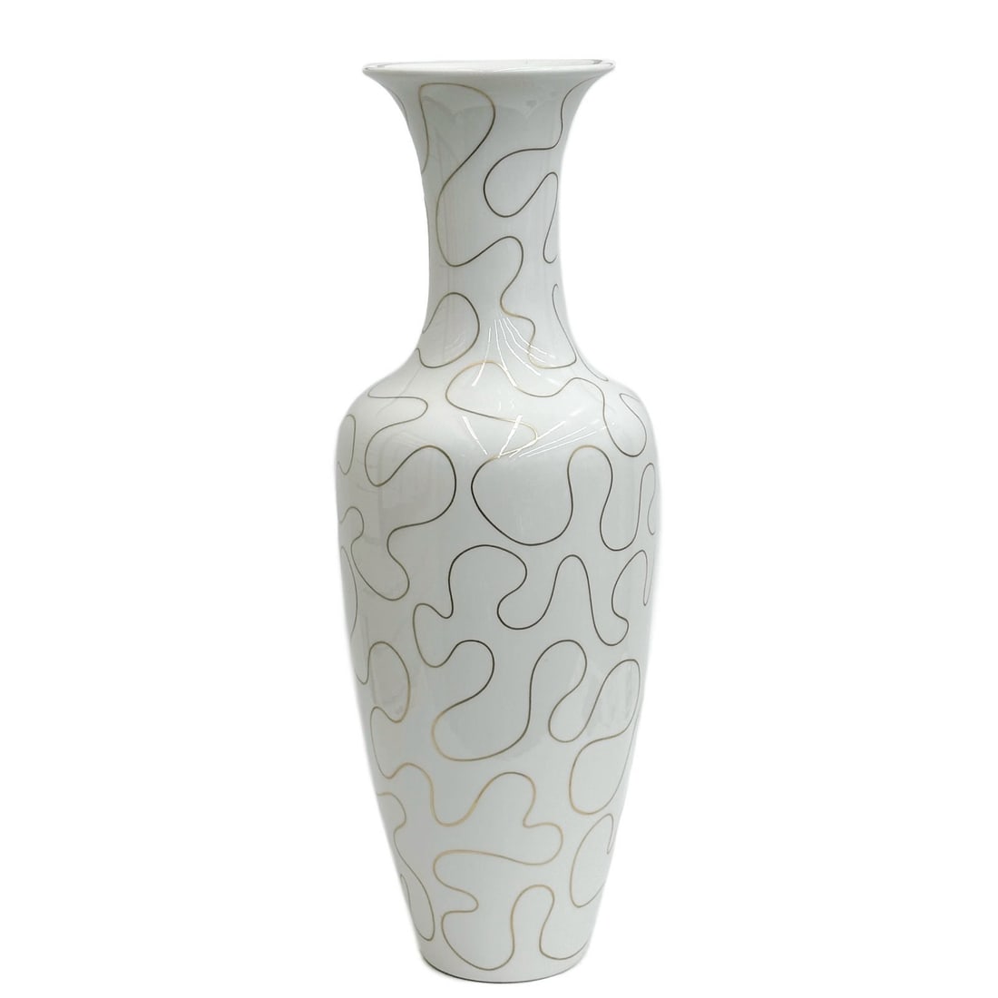 Johannes Henke for KPM Berlin Asia Gilt Porcelain 27.5 in Floor Vase c1970: KPM Berlin Germany Gilt Porcelain "Asia" Floor Vase designed by Johannes Henke (1924–2008), circa 1970. A white ground with gilt decoration. Underside with KPM marks. Weight: Approx. 17.5 lb Measure