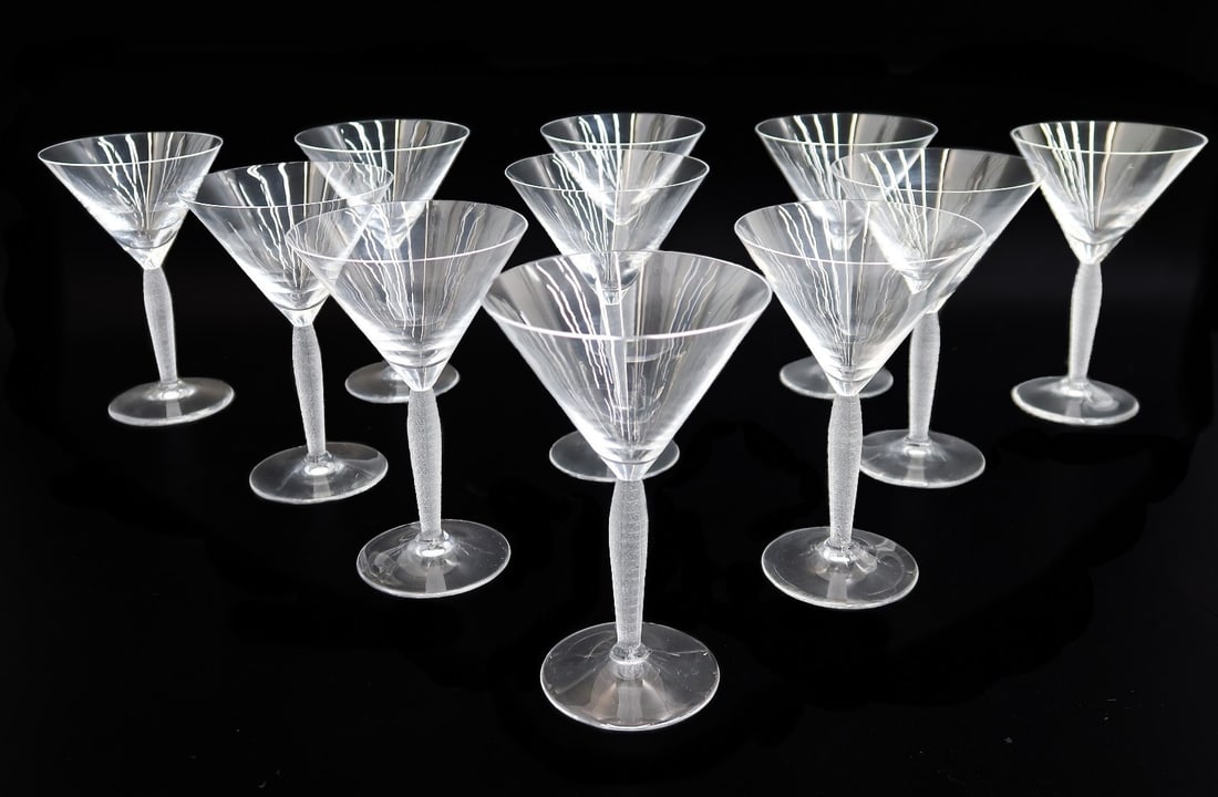 11 Lalique France Frosted and Clear Glass Martini Goblets in Lourve (1 of 9)