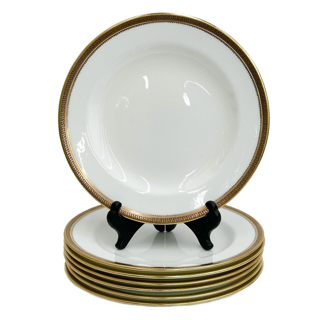 7 Cauldon England Gilt Porcelain Dessert Plates Greek Key c1900 (1 of 5)
