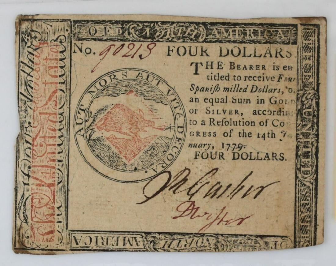 Continental Currency $4 Four Dollars January 14, 1779 (1 of 2)