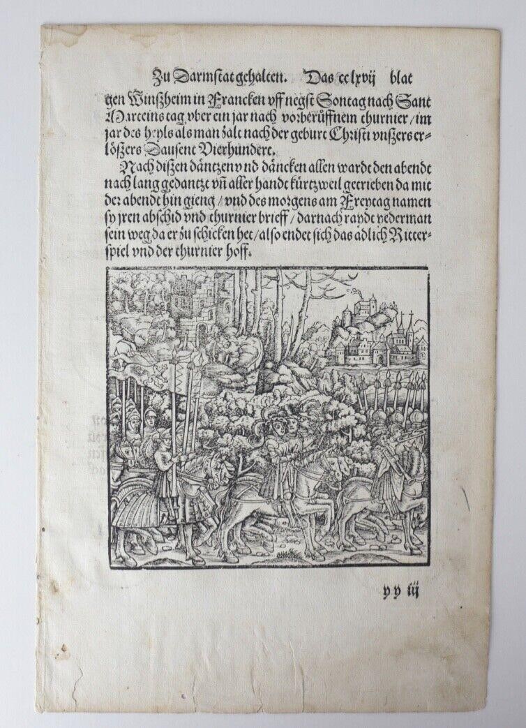 Hieronymus Rodler Anfang, Woodcut 1532, Vrsprug und Herkomen des Thurniers Inn: Hieronymus Rodler (-1539), from 'Anfang, Vrsprug und Herkomen des Thurniers Inn Teutscher Nation: Wievil Thurnier Biss Vff den Letstenn zu Wormbs; Auch wie Vnnd an Welchen Orten die ... vom Adel, Sie 
