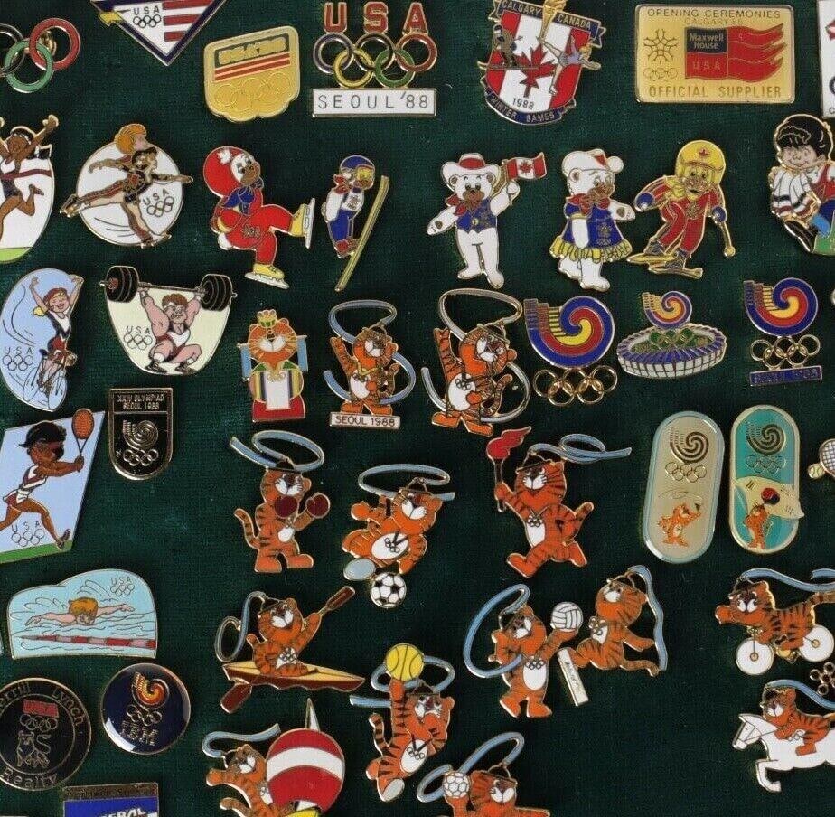 Lot of 69 Vintage Pins Pinbacks 1988 OLYMPIC Games Seoul Korea Calgary Canada: Lot of 69 Vintage Collection of 1988 OLYMPIC Games Seoul Korea Calgary Canada Pin backs, Summer Winter sports, USA Canada Mascot Sponsers .75lb Measurements: Approx. 1"+/- Condition: Overall great con