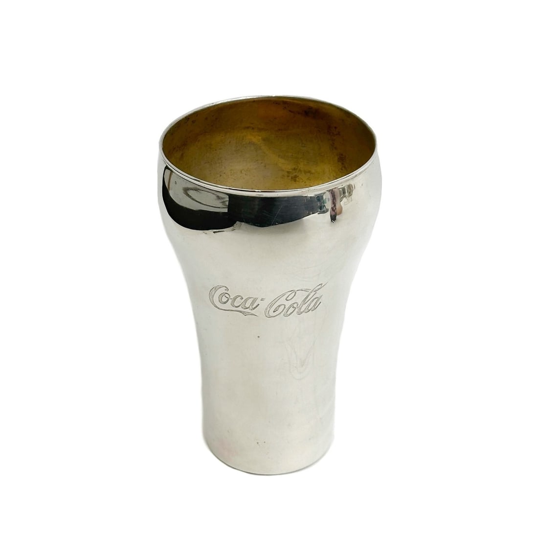 Bvlgari Italian Sterling Silver & Gilt Enjoy Coca Cola Cup: Bvlgari Bulgari Italian Sterling Silver Enjoy Coca Cola Cup. Gilt interior. Engraved "Enjoy Coca Cola" to one side, "Enjoy Coke" to the other. Underside with Bvlgari marks. Weight: Approx. 8.4 ozt Mea