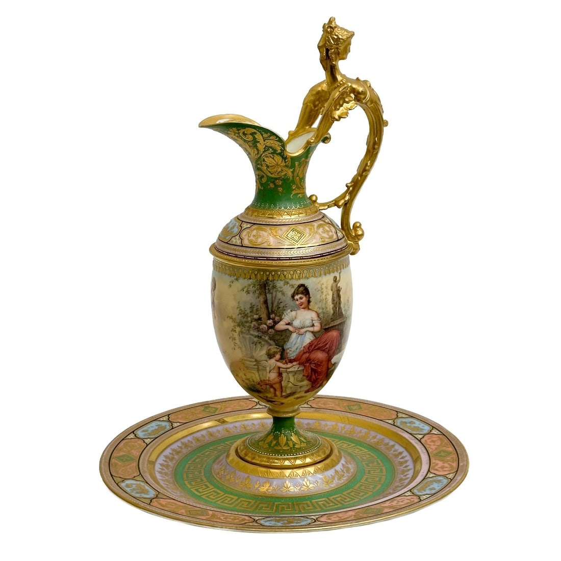 Royal Vienna Austria Hand Painted Porcelain Ewer with Underplate early 20th cen (1 of 17)