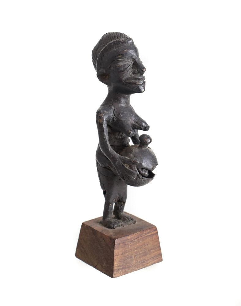 African Bronze Female figure Yoruba woman holding vessel (1 of 4)