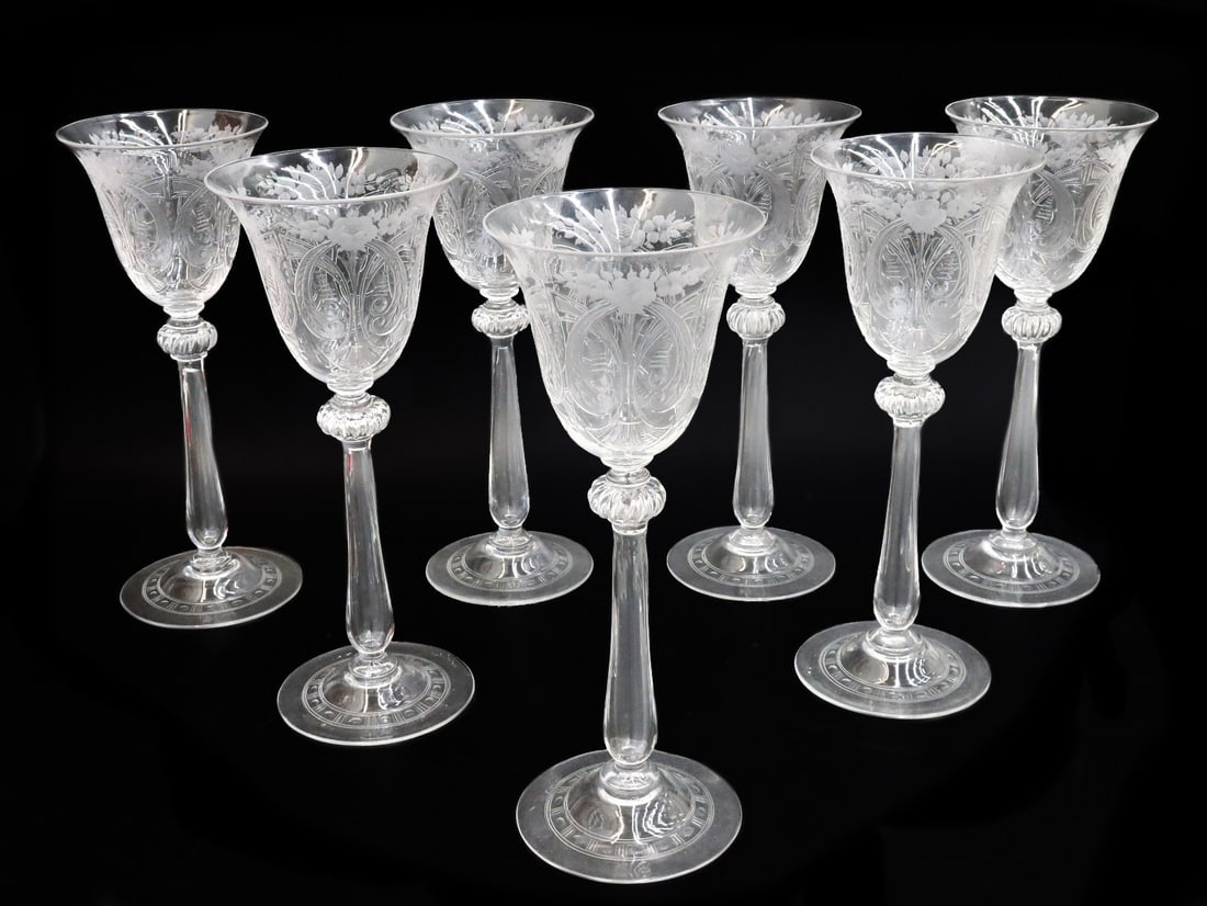 7 Carder Steuben Engraved Glass Wine Goblets in #6569 (1 of 8)