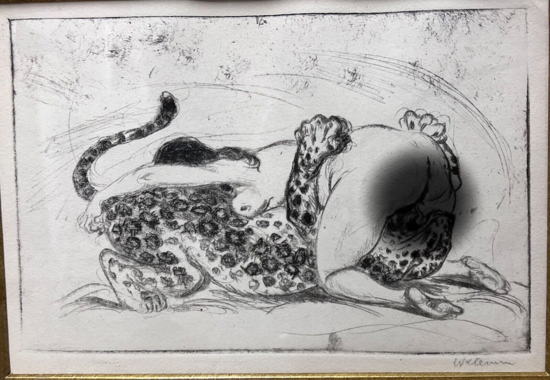 Walther Klemm German 1883-1957 Erotic Etching print signed: Walther Klemm (German 1883-1957) Erotic Etching print on paper, from a folio of Etchings to Original Sin, An Erotic Creation Story. Sechzehn Radierungen zur Erbsunde 1919. Framed and glazed. Signed in