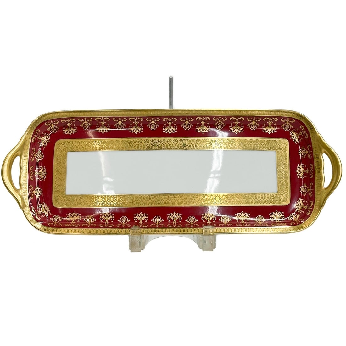 Raynaud Limoges France Gilt Porcelain Long Cake Plate in Eugenie Rouge (1 of 5)