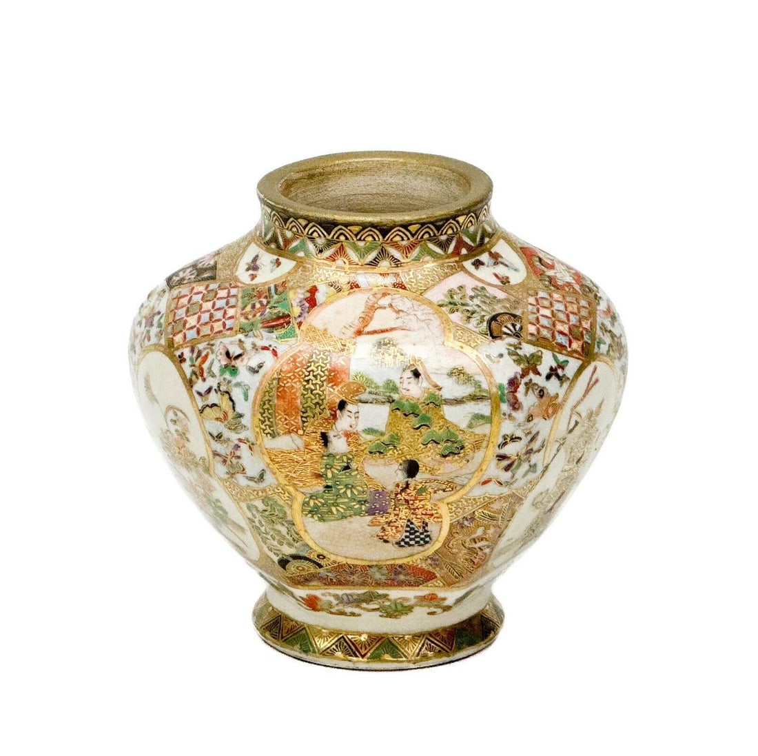 Kanzan Japanese Satsuma Hand Painted Porcelain Miniature Vase Late Meiji period (1 of 8)