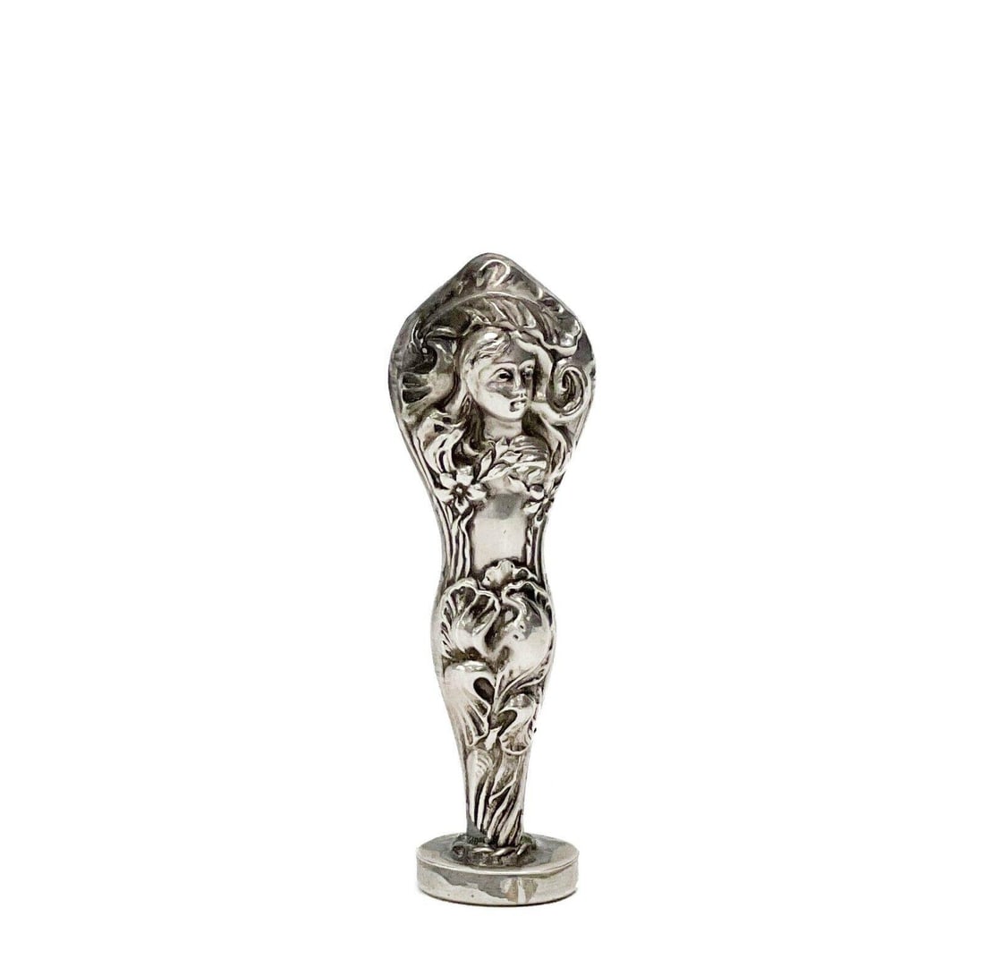 Continental Art Nouveau Silver Monogram Wax Seal Stamp Red Stone Base c. 1900 (1 of 5)