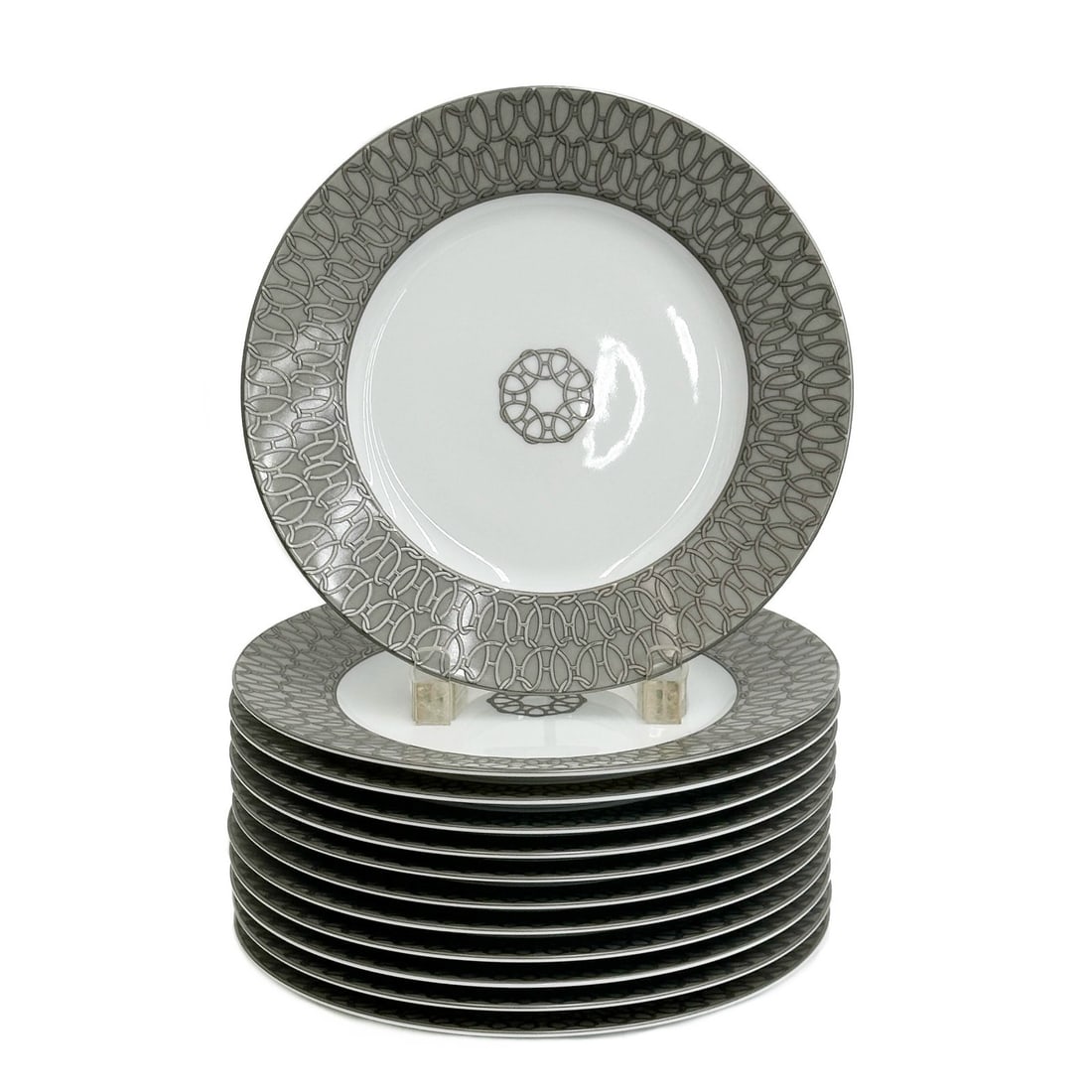 12 Hermes Paris Porcelain Fil d'Argent Silver Chains 8.8in Dessert Plates (1 of 6)