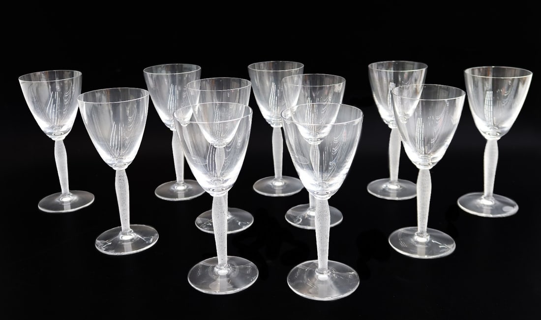 11 Lalique France Frosted and Clear Glass Wine Goblets in Lourve (1 of 8)