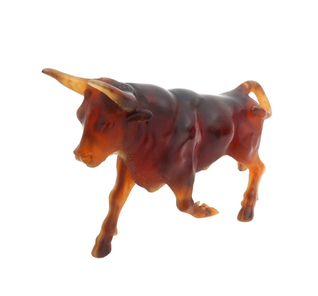 Daum France Amber Pate de Verre Glass Bull Sculpture Signed (1 of 9)