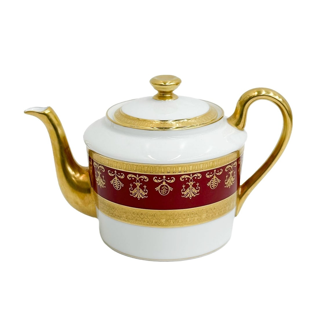 Raynaud Limoges France Gilt Porcelain Teapot in Eugenie Rouge (1 of 9)