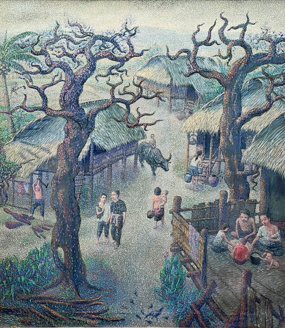 Michel Auguste Colle oil on canvas, Vietnam Village 1929 Signed Framed (1 of 10)