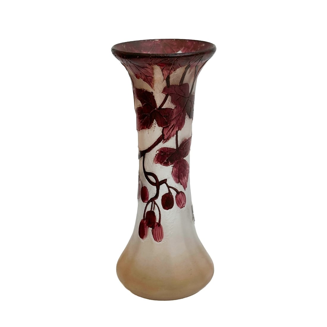 Legras France Acid Etched Cameo Art Glass Vase Purple Florals Signed early 20th (1 of 7)