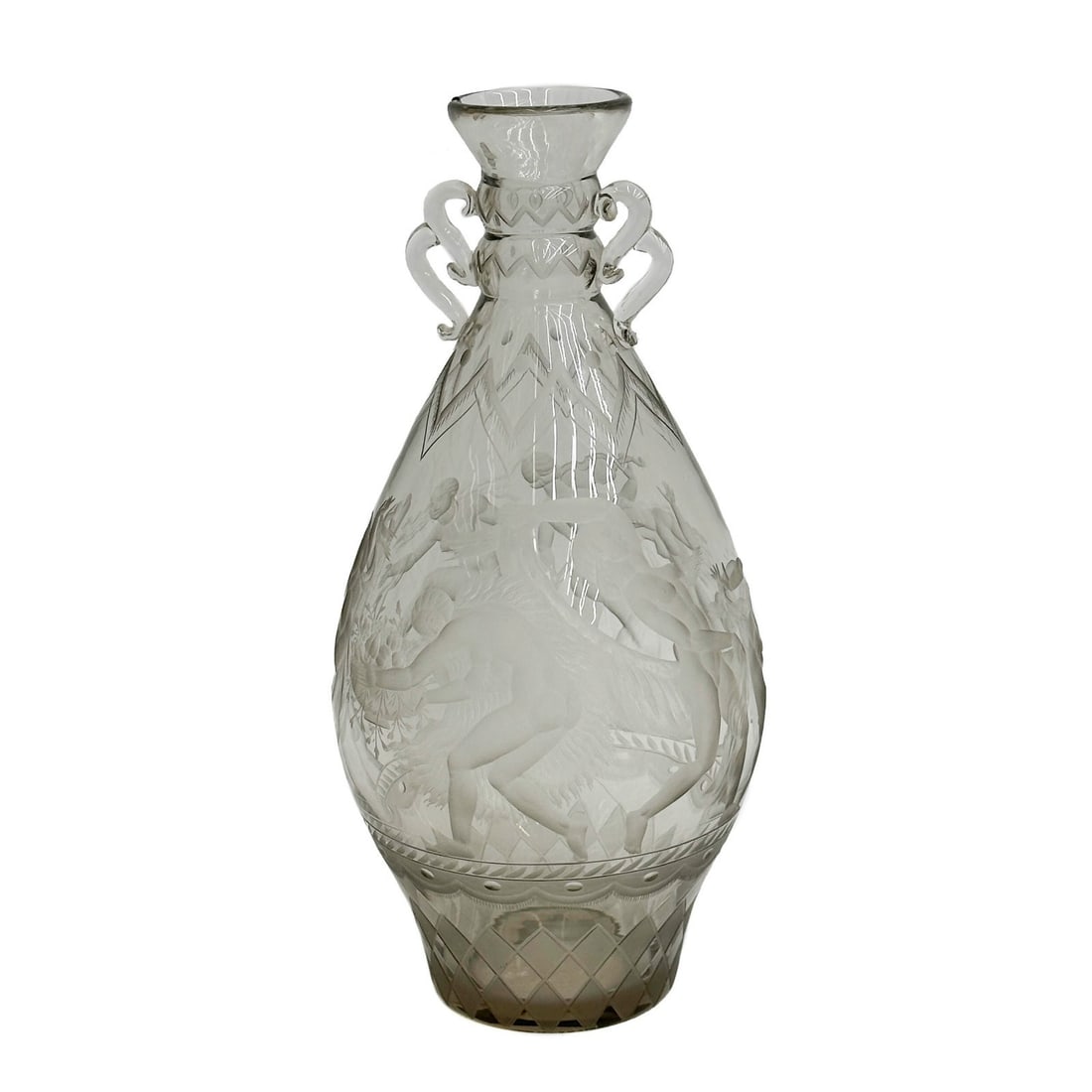 Orrefors Simon Gate Smokey Tinted Engraved Glass Handled Carafe Signed (1 of 14)
