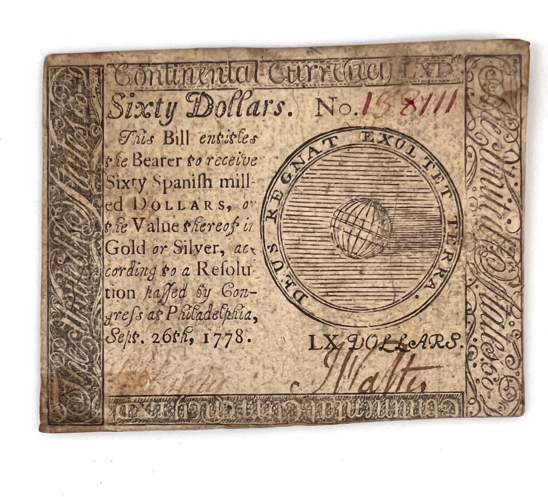 Continental Currency $60 SIXTY Dollars Sept. 26, 1778 (1 of 2)