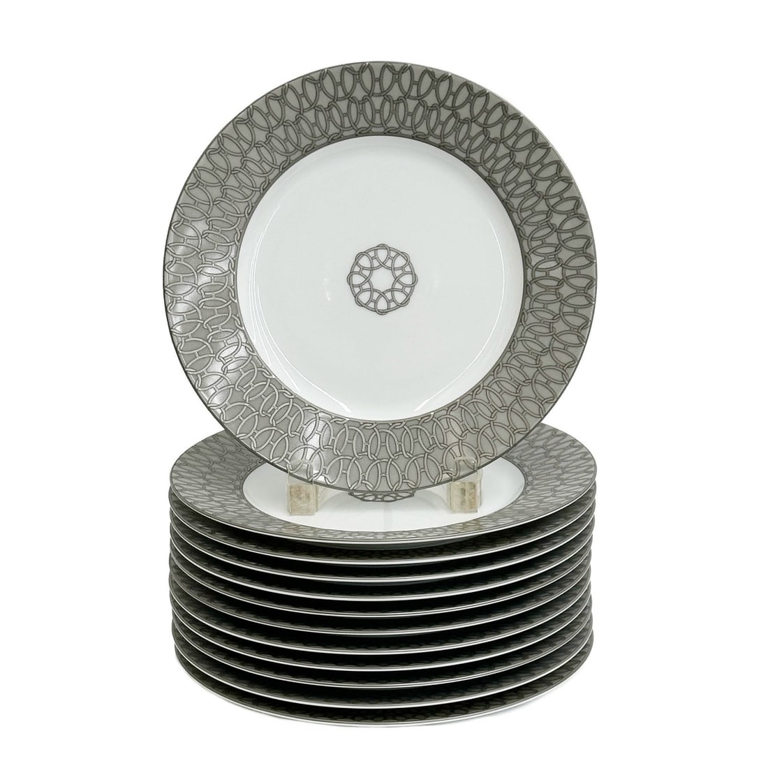 12 Hermes Paris Porcelain Fil d'Argent Silver Chains 8.8in Dessert Plates (1 of 6)