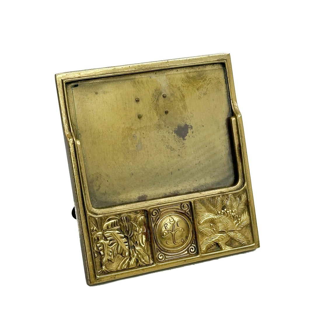 Tiffany Studios New York Gilt Bronze Desk Calendar Holder in Bookmark #945: Tiffany Studios New York Gilt Bronze Desk Calendar Holder #945 in Bookmark Tree of Life. Backside marked Tiffany Studios New York 945 Weight: Approx. 1 lb Measurements: Approx. 5.625 inches x 6.125 in
