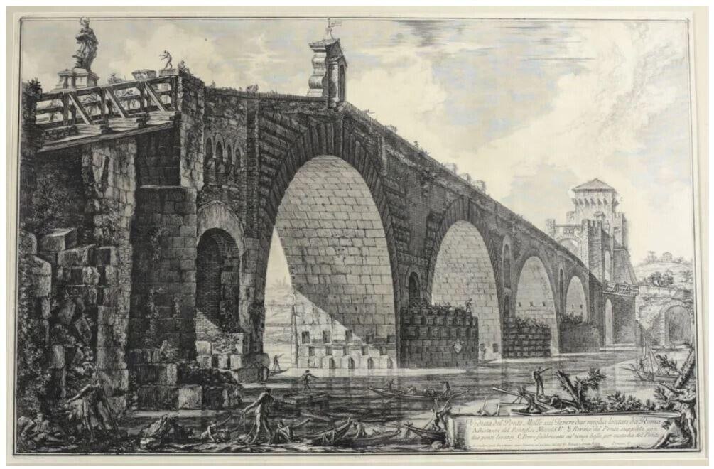 Piranesi, Giovanni Battista (Italian, 1720-1778) Etching Ponte Molle 1762 (1 of 3)