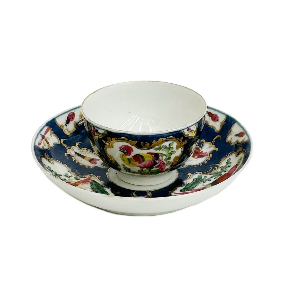 Royal Worcester Dr Wall England Hand Painted Porcelain Cup & Saucer Birds c1770 (1 of 7)