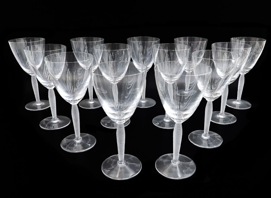 13 Lalique France Frosted and Clear Glass Water Goblets in Lourve (1 of 9)