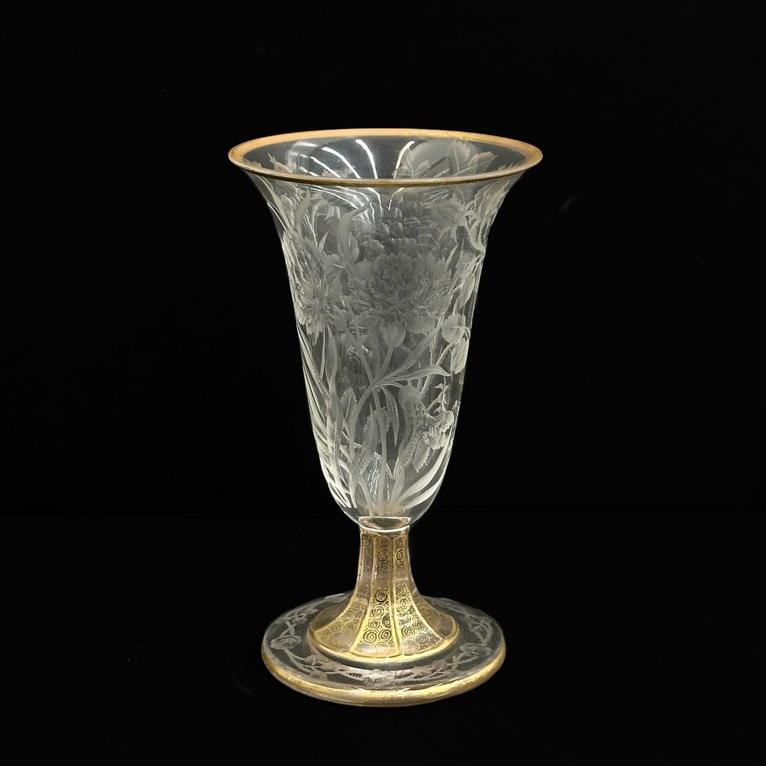 Moser Engraved Florals Gilt Glass Goblet circa 1900 (1 of 7)