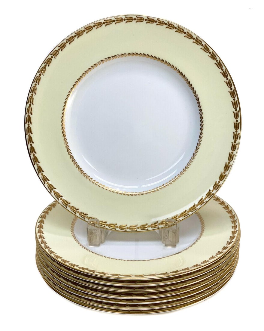 8 Royal Worcester England Porcelain & Gilt Empire Style Dessert Plates, 1938-39 (1 of 4)